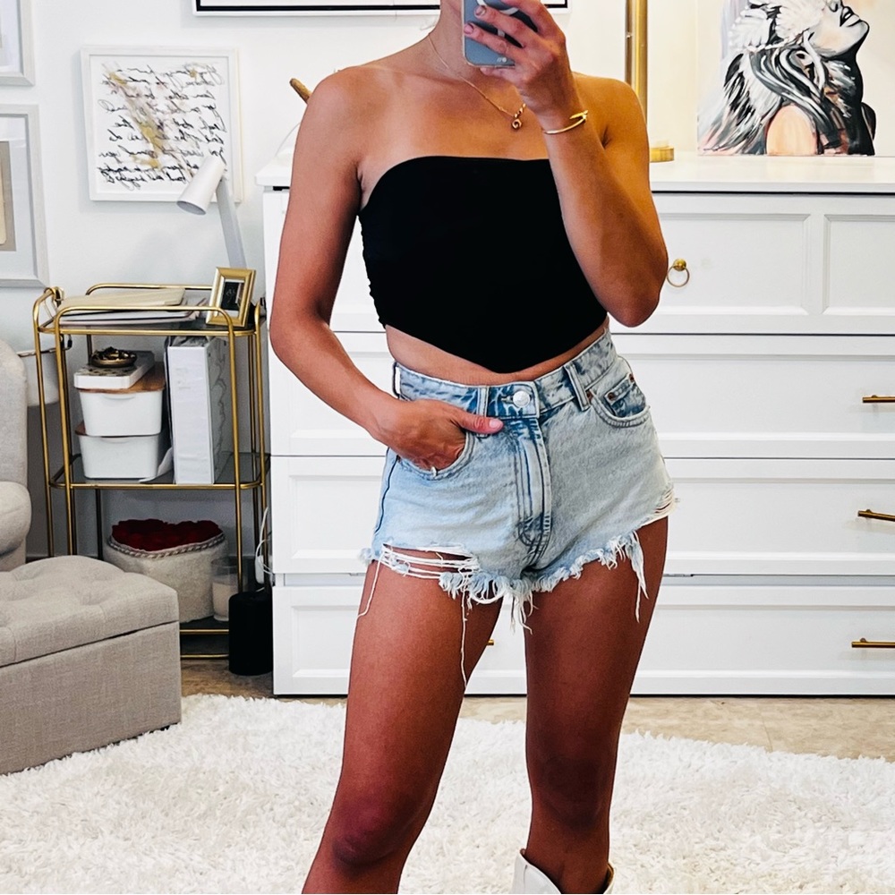 ALTEREDREAMS ‘Georgia’ Black Mesh Strapless Corset Ruffle Crop Top XS